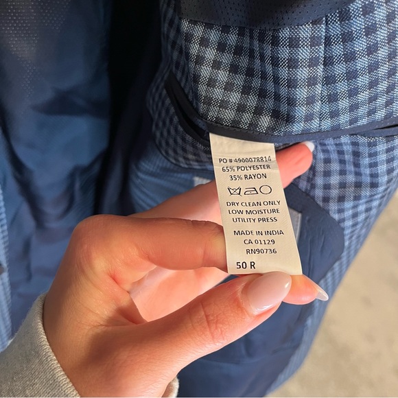 Michael Kors Men’s Sports Coat Blazer Navy and Blue Check Size 50R - Picture 9 of 14